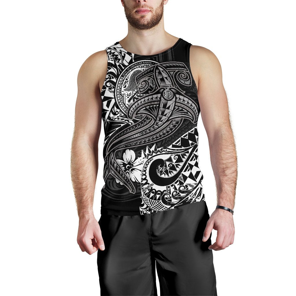 American Samoa Men's Tank Top White Shark Polynesian Tattoo