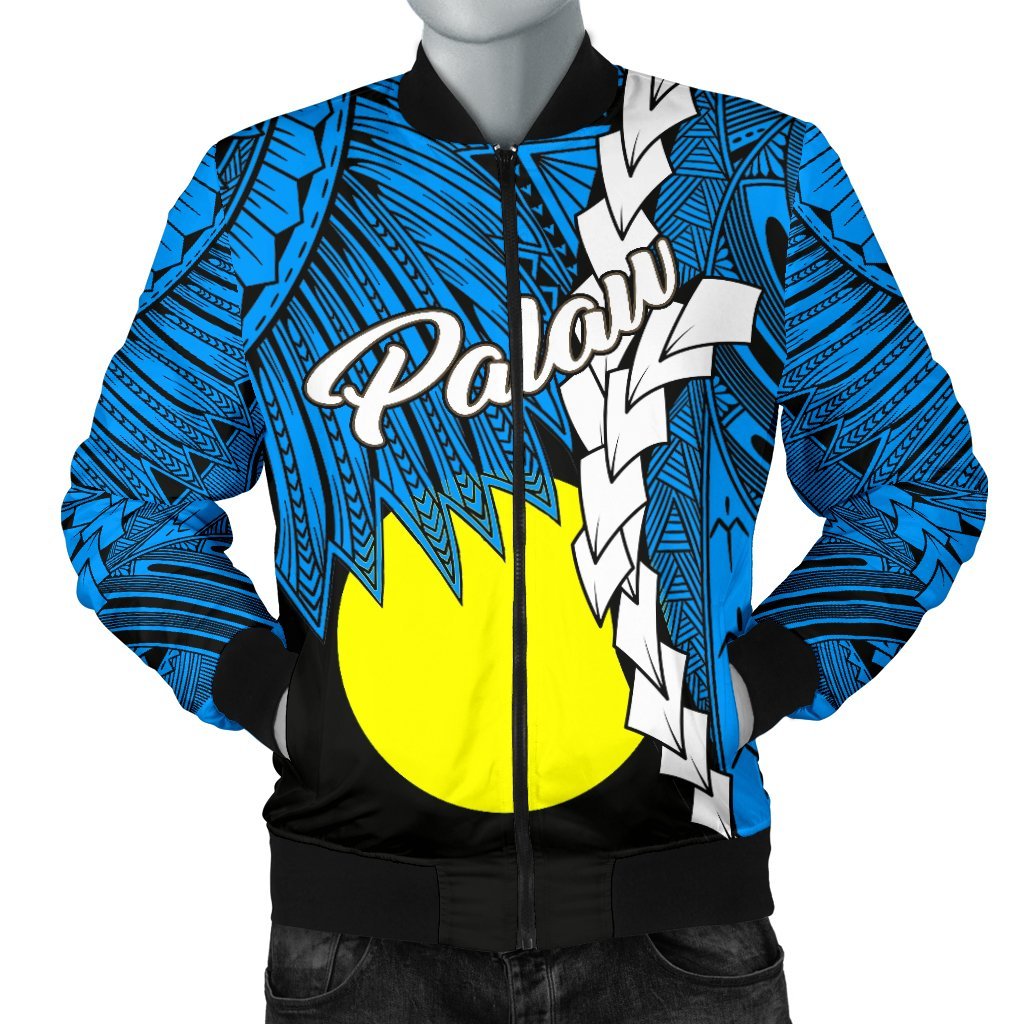 Palau Polynesian Men's Bomber Jacket Tribal Wave Tattoo Flag Style