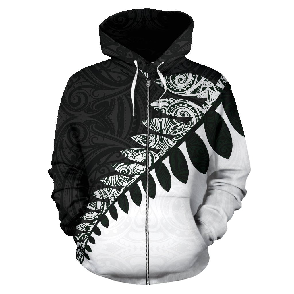New Zealand Zip Up Hoodie, Maori Silver Fern Zipper Hoodie