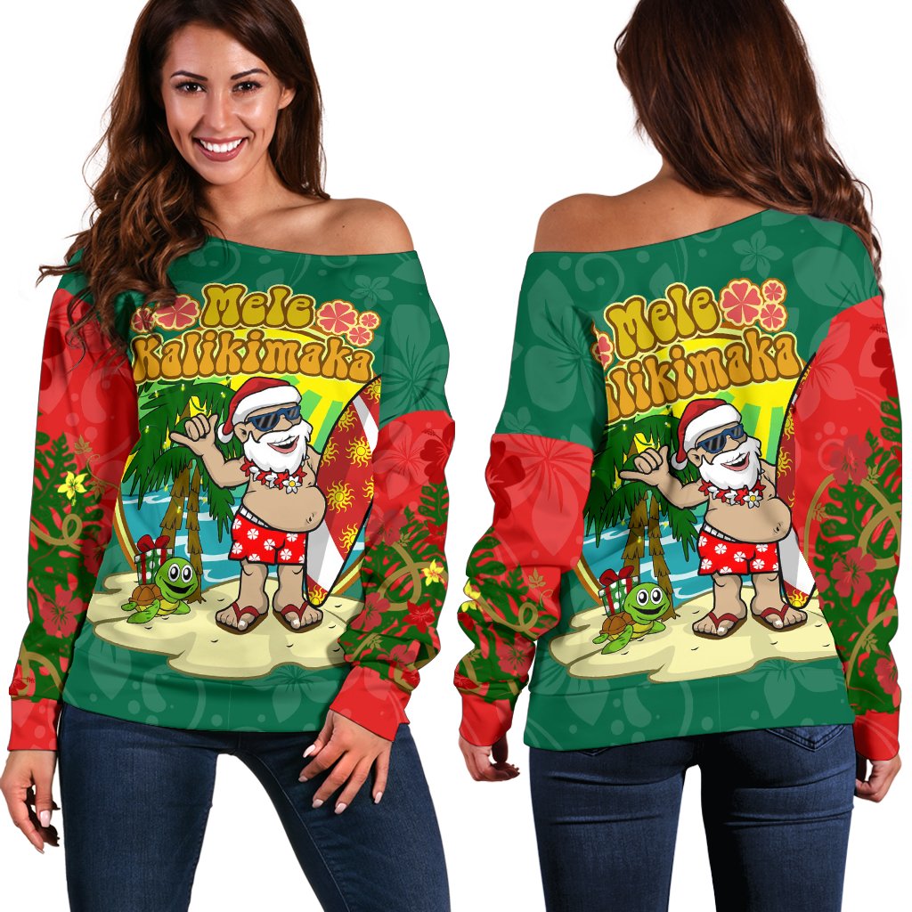 Polynesian Hawaii Women's Off Shoulder Sweater Santa Claus