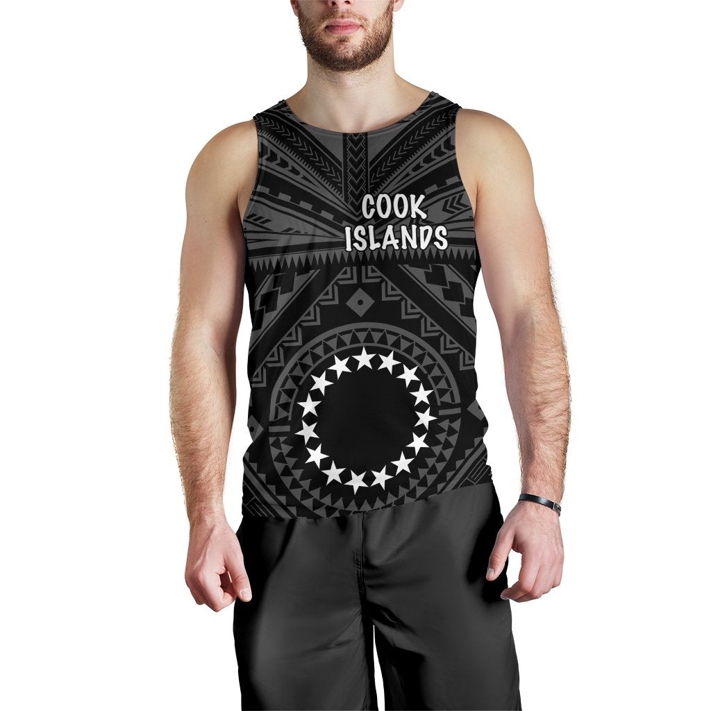 Cook Island Men's Tank Top Seal With Polynesian Tattoo Style Black