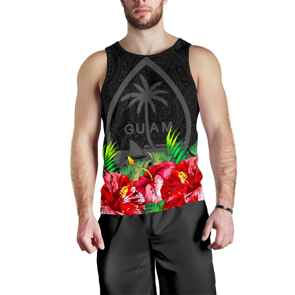 Guam Polynesian Men's Tank Top Black Hibiscus