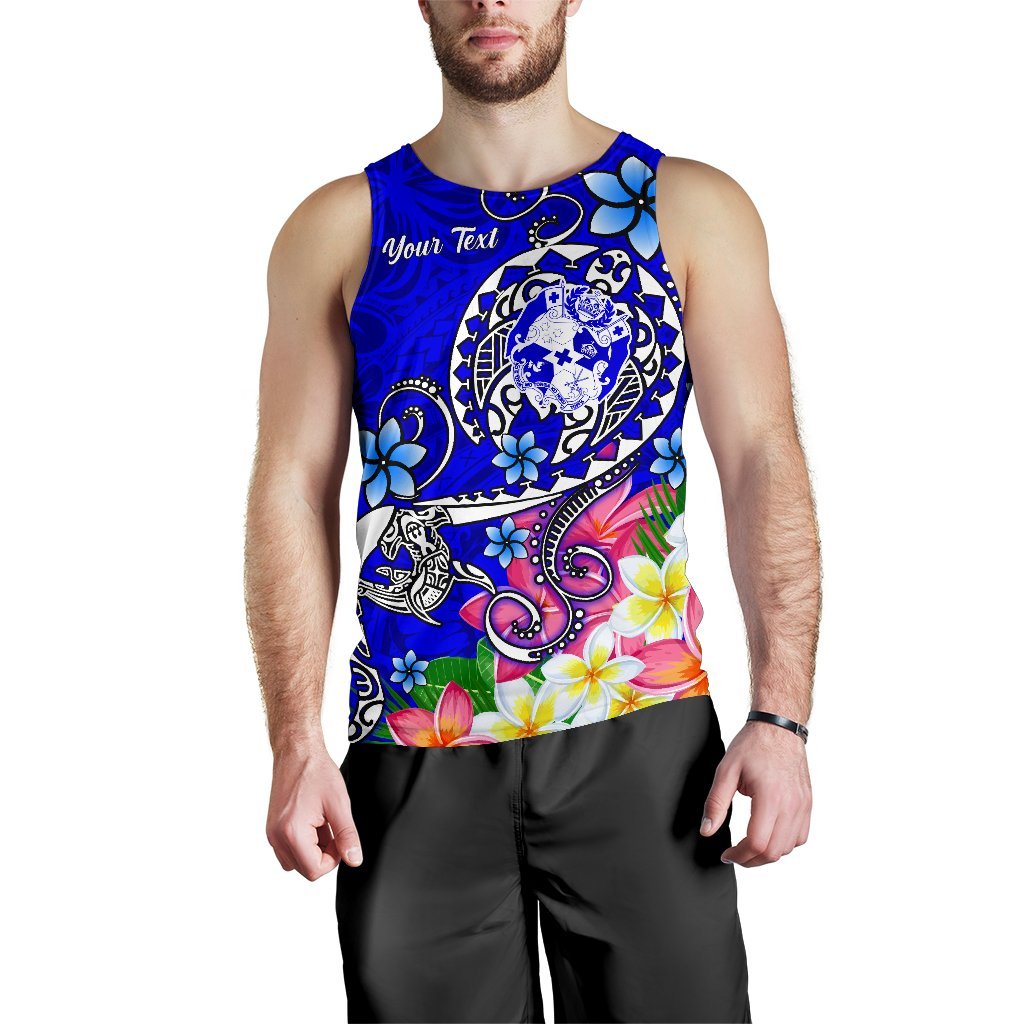 Tonga Custom Personalised Men's Tank Top Turtle Plumeria Blue