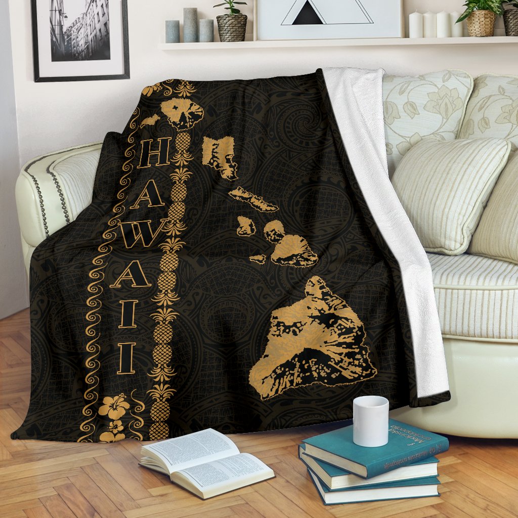Hawaii Premium Blanket Polynesian Map Style