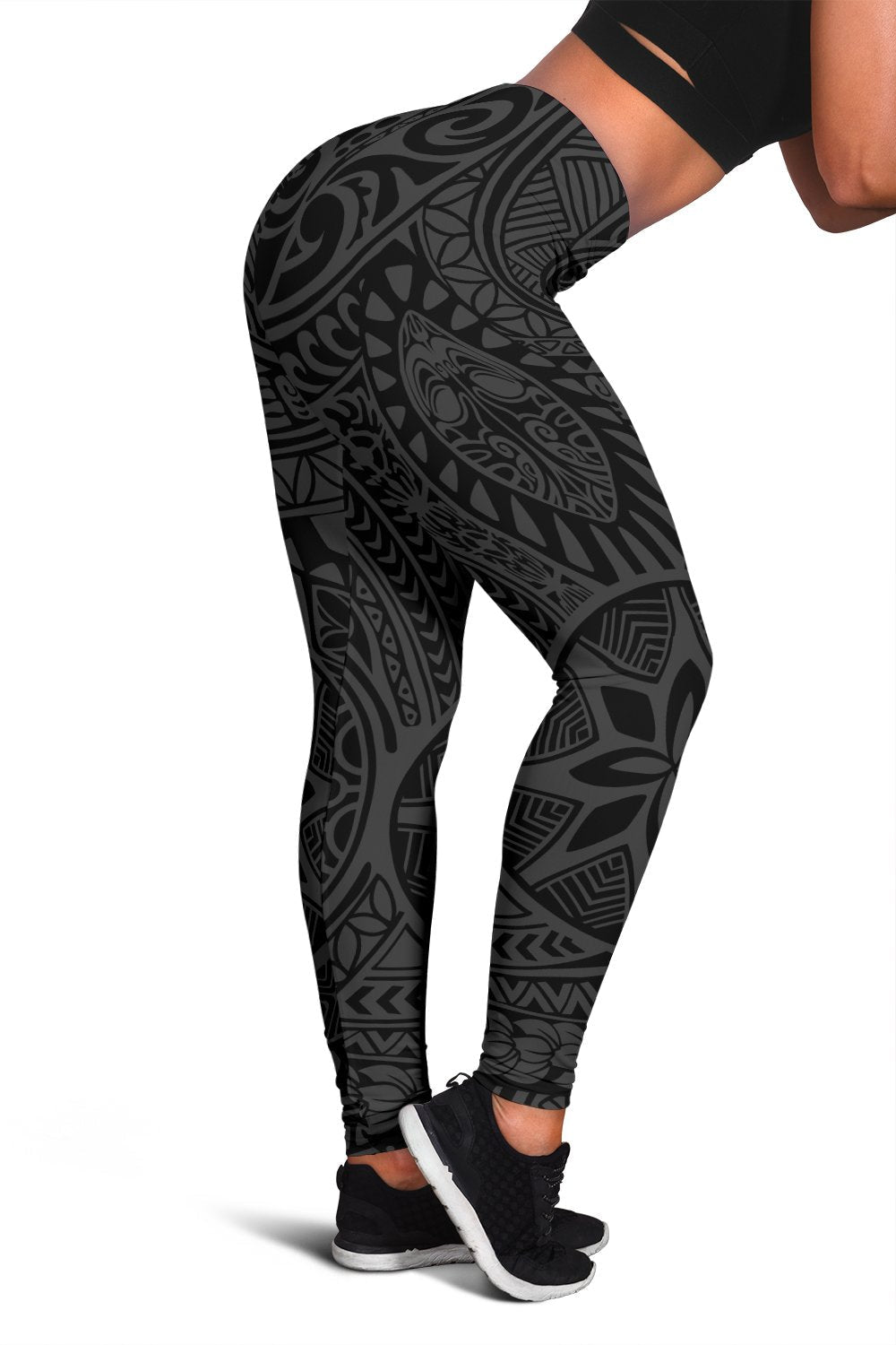 Polynesian Hawaiian Style Tribal Tattoo Gray Hawaii Women's Leggings AH