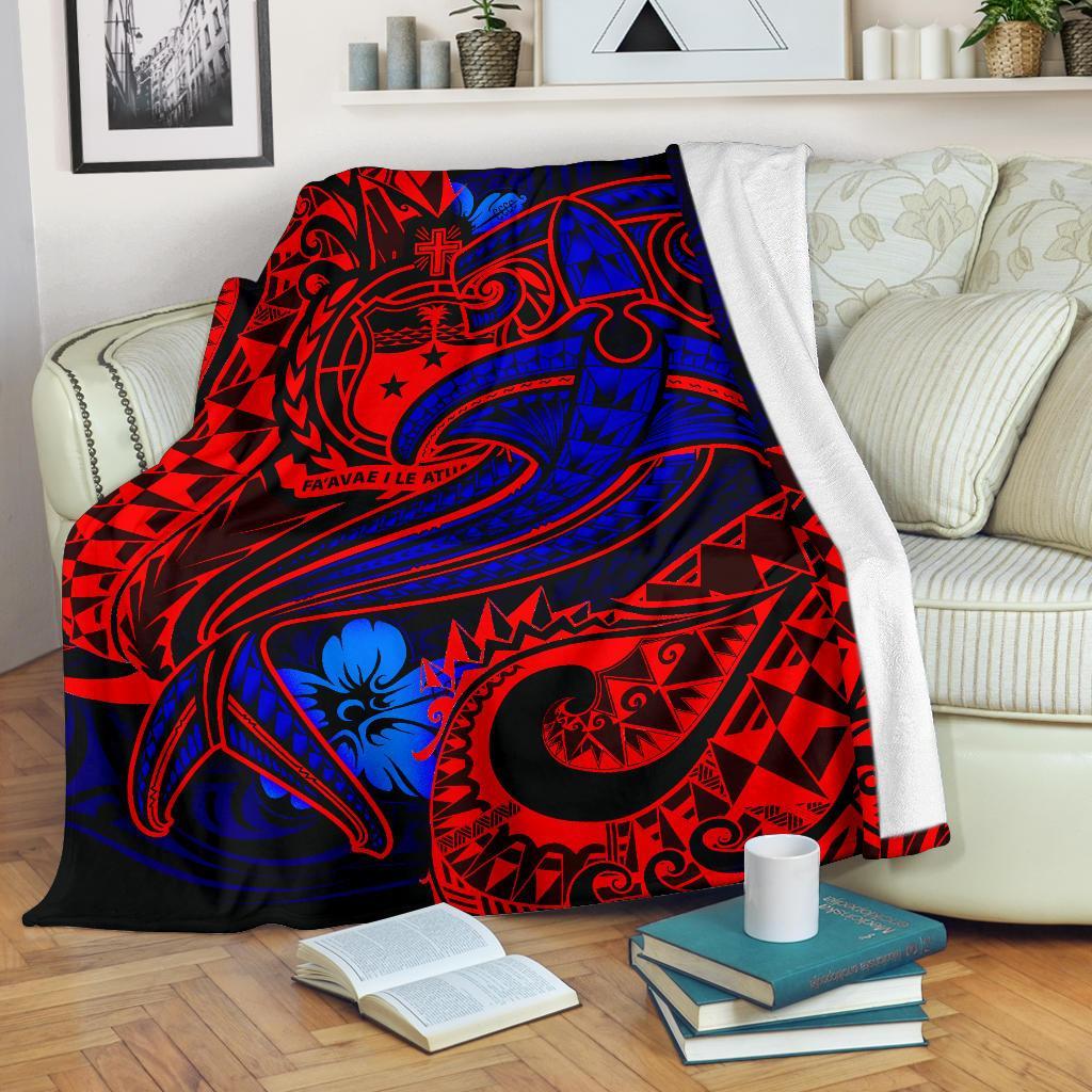 Samoa Premium Blanket Blue Shark Polynesian Tattoo