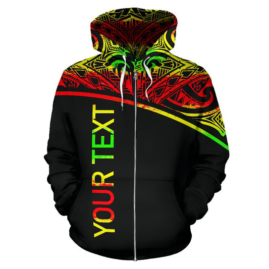 Custom Text Chuuk All Over Custom Personalised Zip Up Hoodie Micronesian Reggae Curve