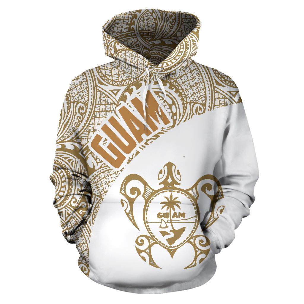 Guam Hoodie Guam Coat Of Arm In Turtle Polynesian Tattoo White Gold Th9