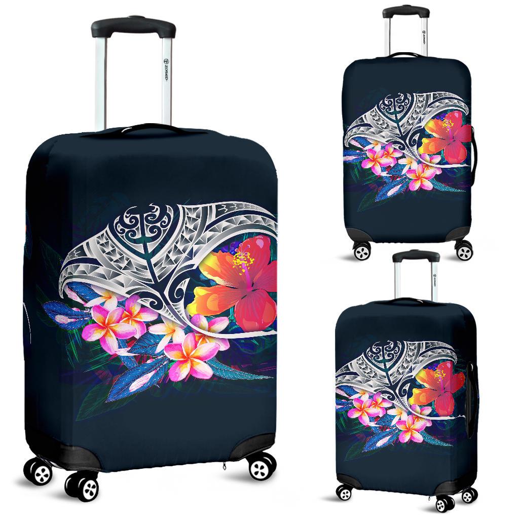 Polynesian Luggage Covers Manta Ray And Hibiscus