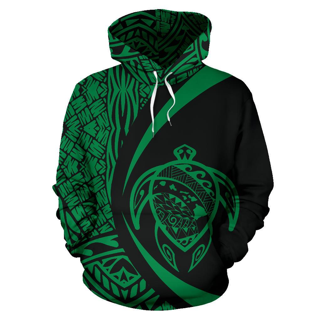 Polynesian Turtle Map Of Hawaii Hoodie Green Circle Style