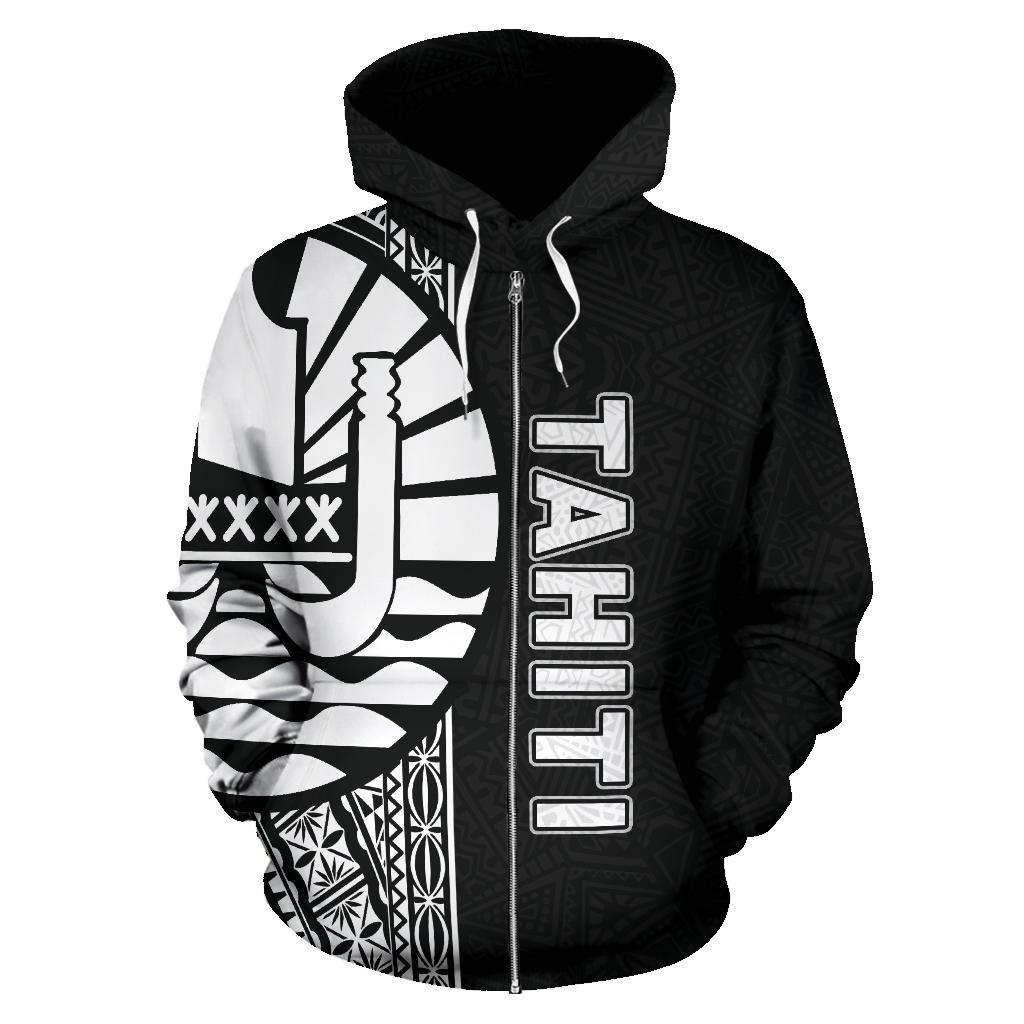 Tahiti (French Polynesia) Polynesian Zip Up Hoodie White Line