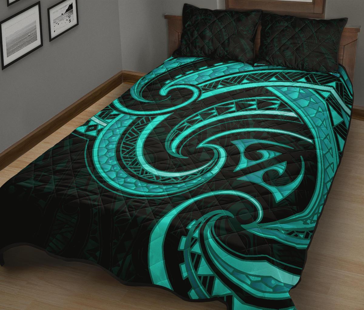 New Zealand Maori Mangopare Quilt Bed Set Polynesian Turquoise