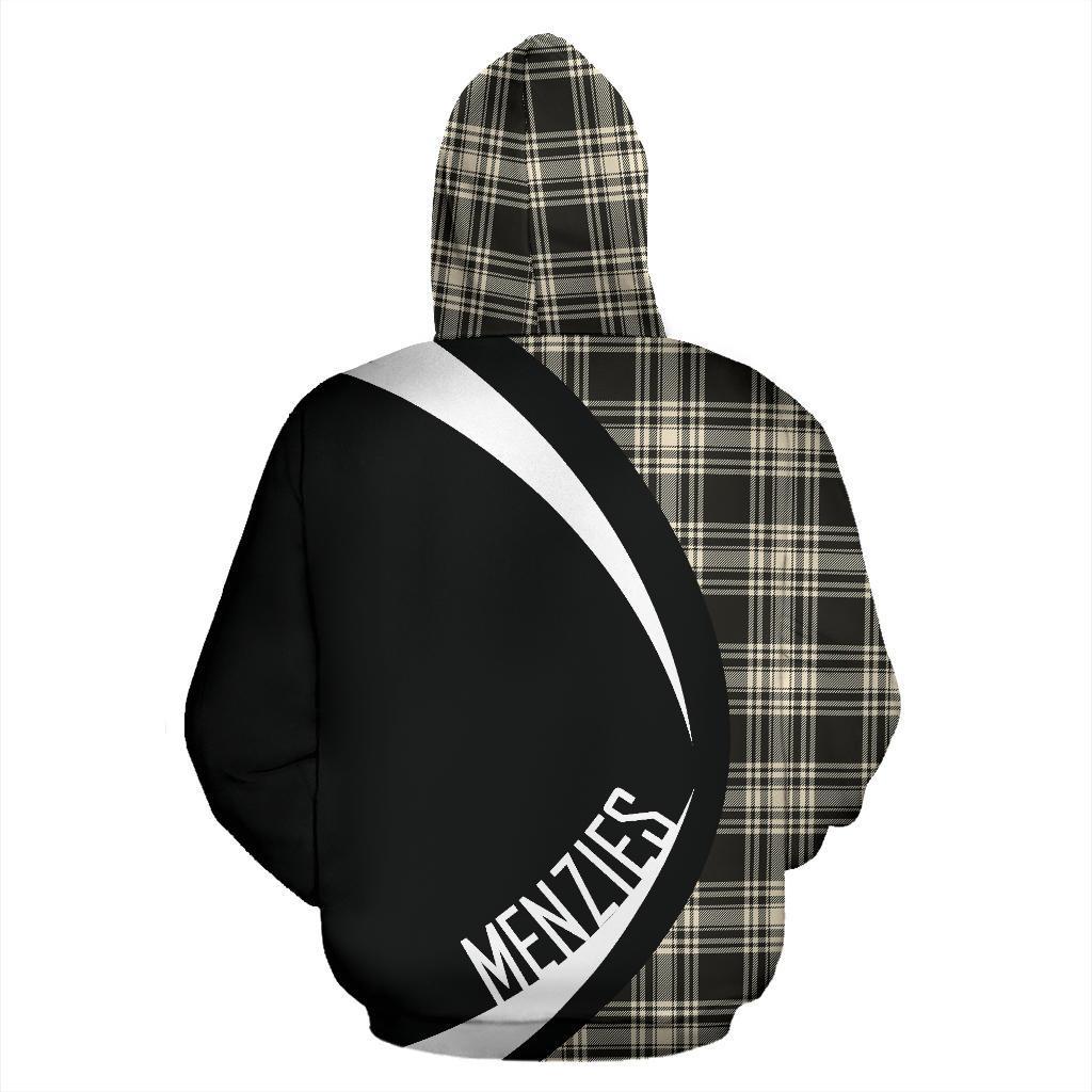 Printivon Menzies Black _ White Ancient Tartan Crest Hoodie Circle Style