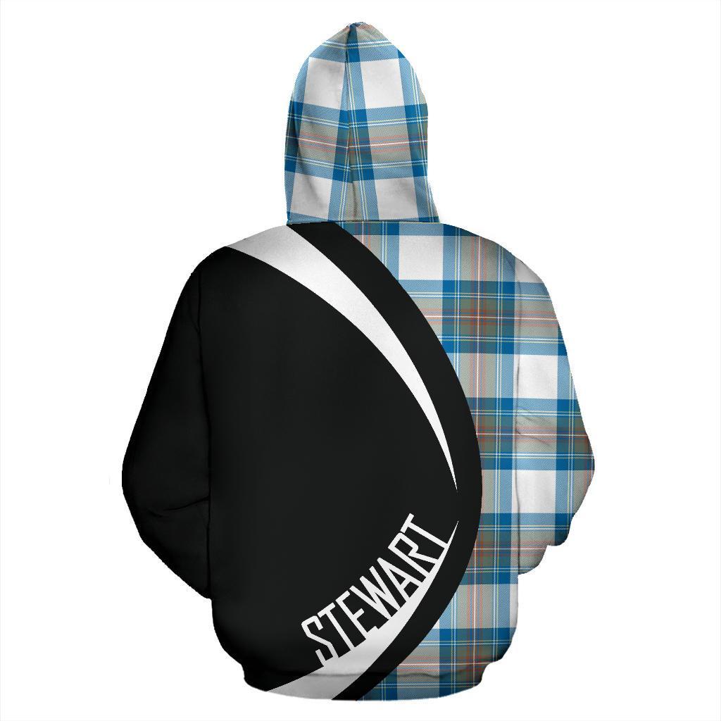 Printivon Stewart Muted Blue Tartan Crest Hoodie Circle Style