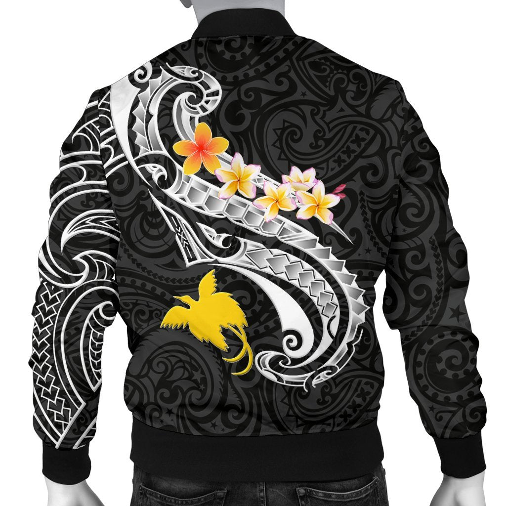 Papua New Guinea Custom Personalised Men's Bomber Jackets PNG Seal Polynesian Patterns Plumeria (Black)