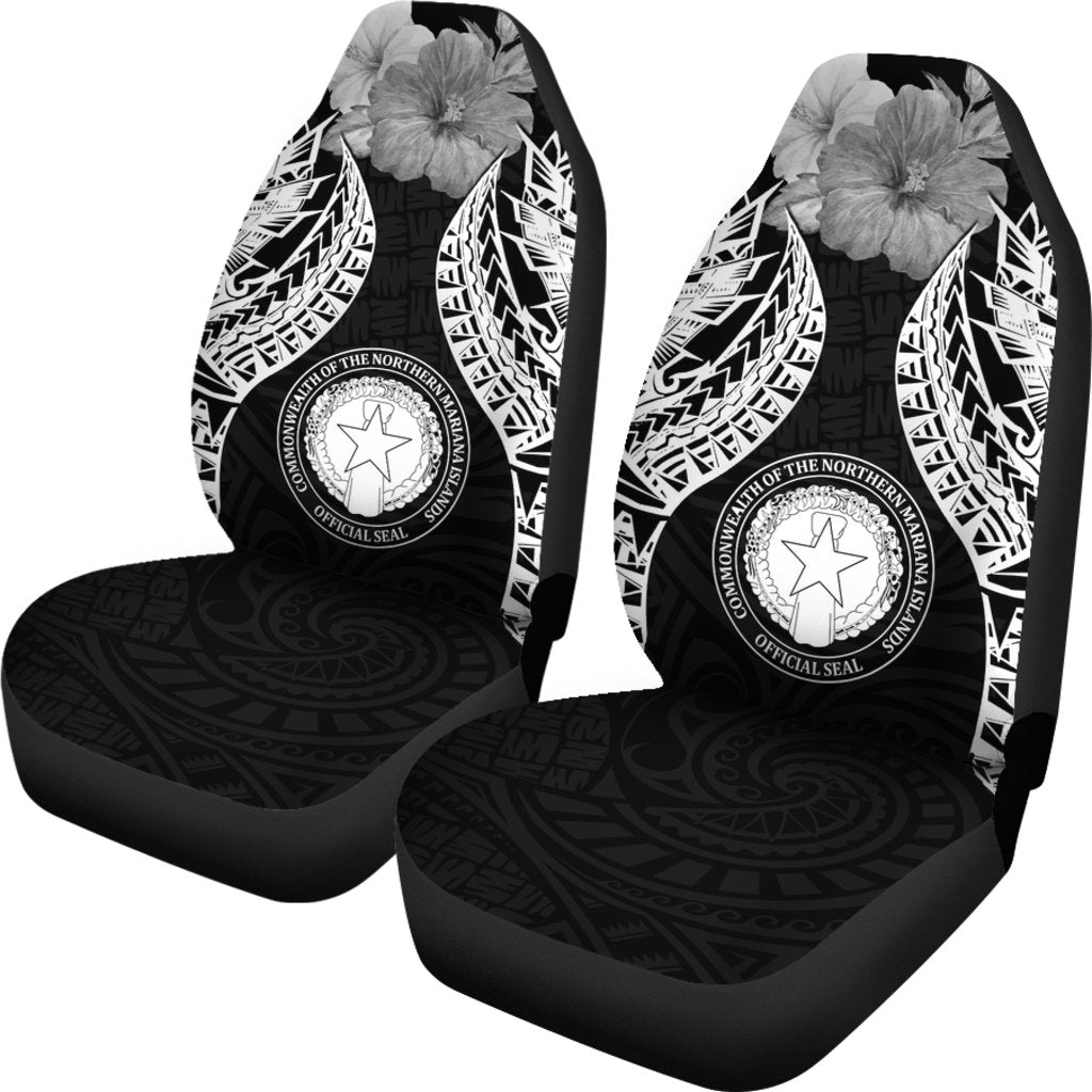 Northern Mariana Islands Polynesian Car Seat Covers Pride Seal And Hibiscus Black