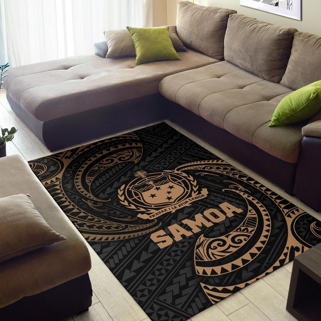 Samoa Polynesian Area Rug Gold Tribal Wave