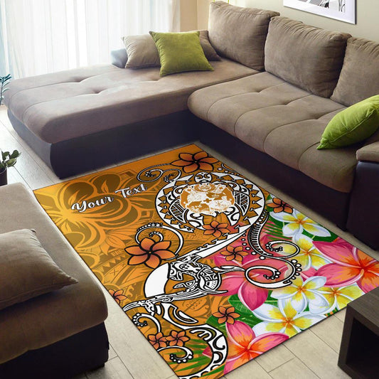 Tonga Custom Personalised Area Rug Turtle Plumeria (Gold)
