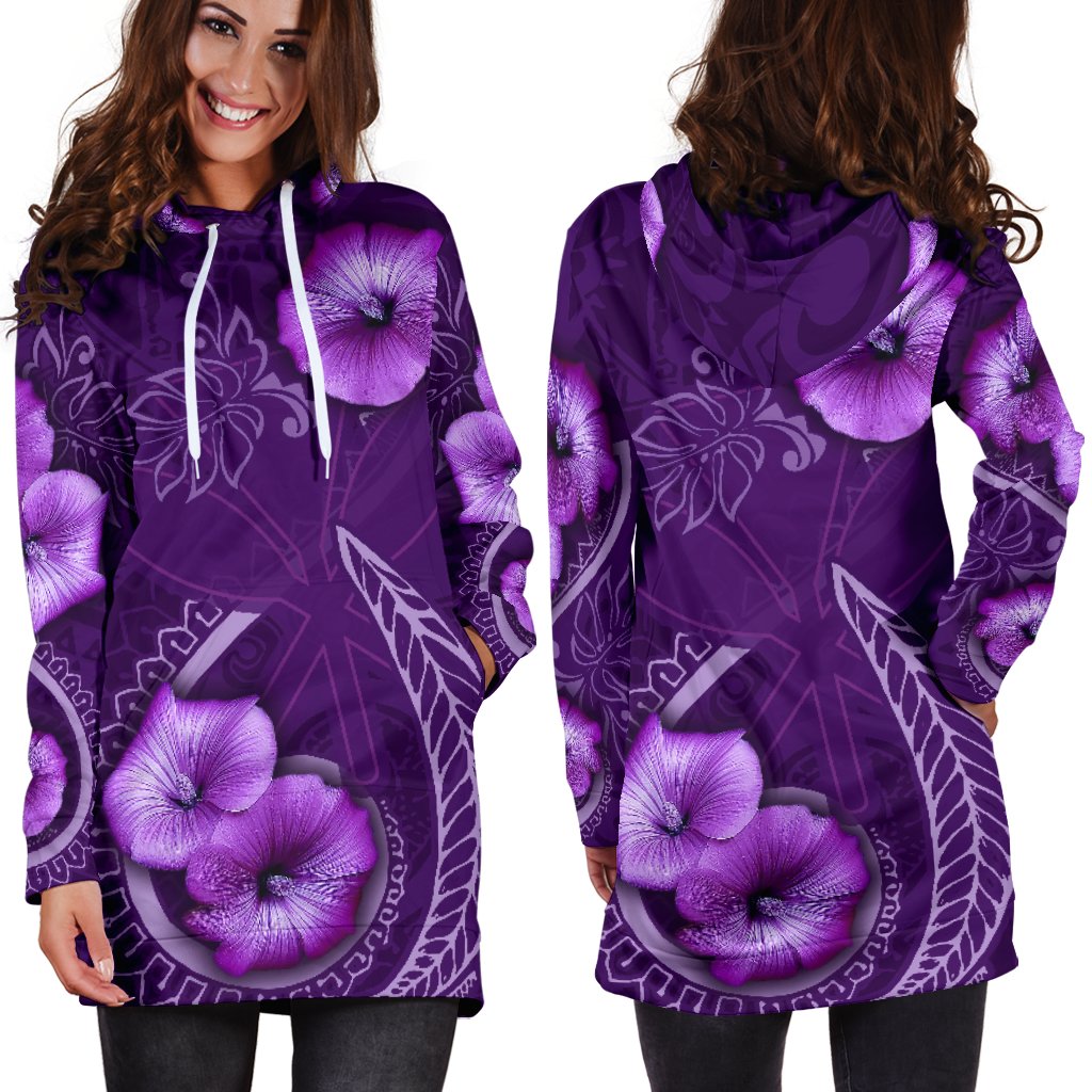 Hawaii Women's Hoodie Dress Hibiscus Purple