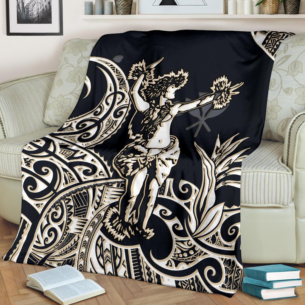 Polynesian Hawaii Premium Blanket Hula Girl White