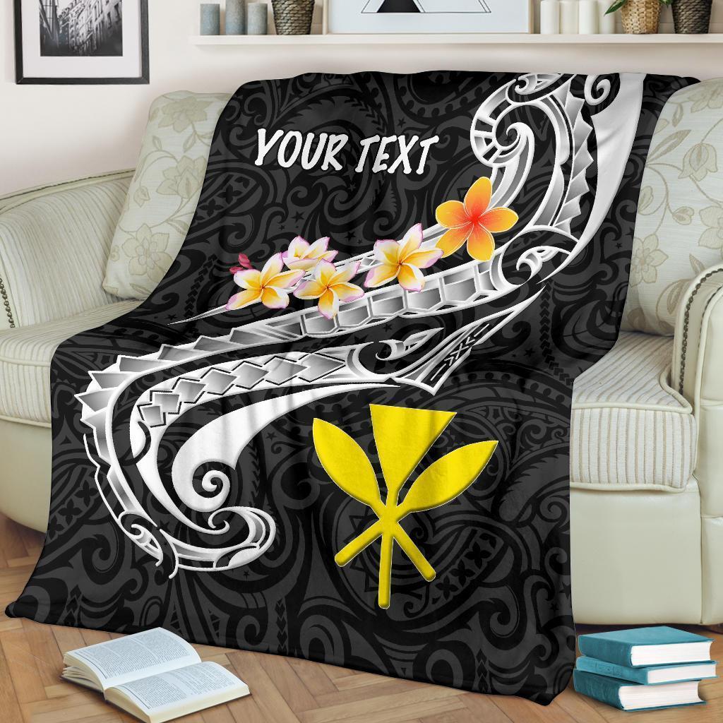 Hawaii Custom Personalised Premium Blanket Kanaka Maoli Polynesian Patterns Plumeria Black