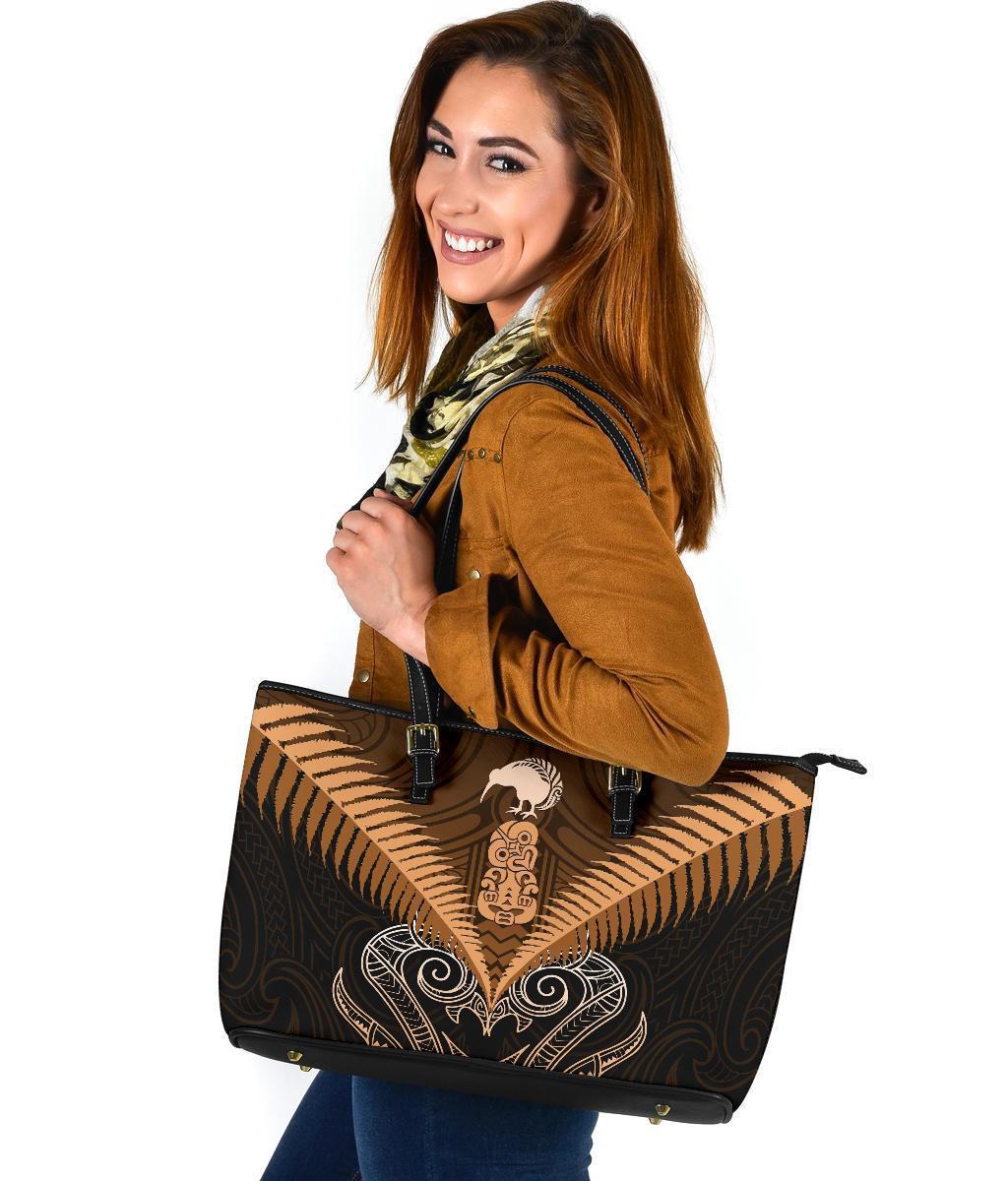 Maori Manaia New Zealand Large Leather Tote Gold