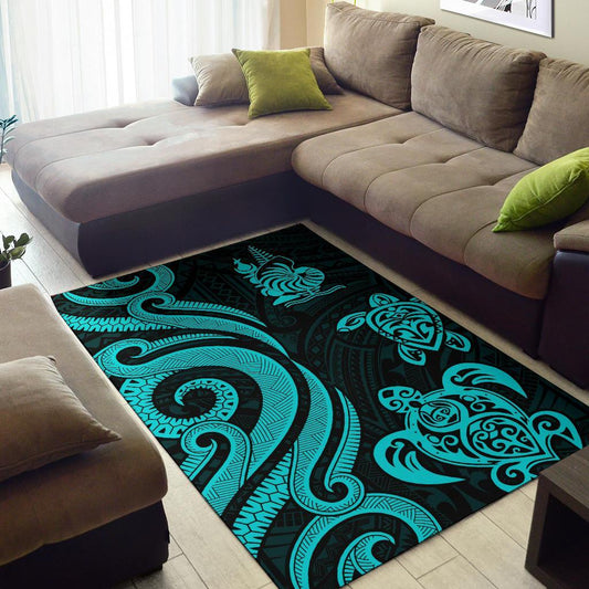 New Caledonia Area Rug Turquoise Tentacle Turtle