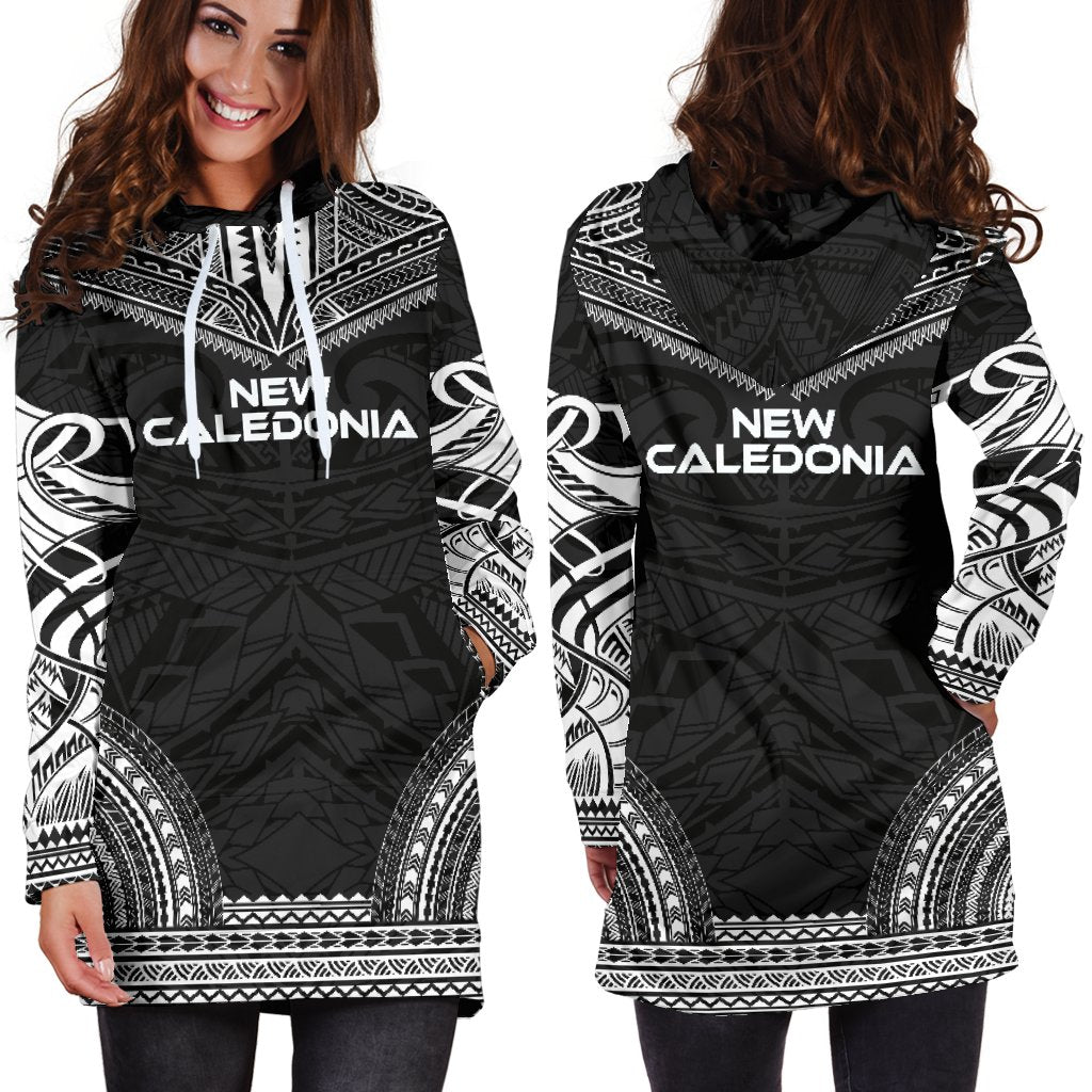 New Caledonia Women's Hoodie Dress Polynesian Black Chief
