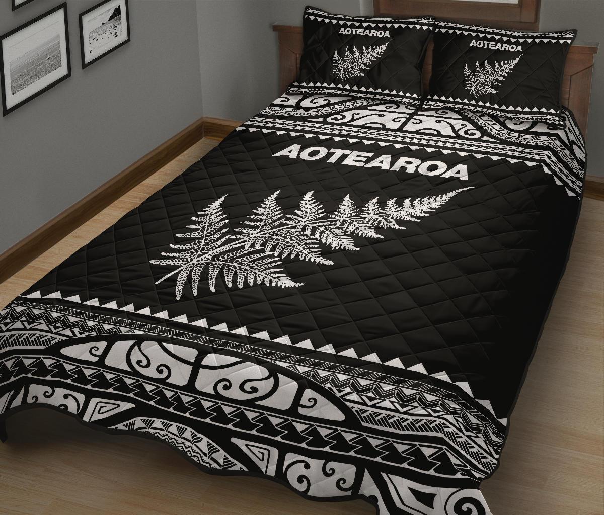 Aotearoa New Zealand Maori Quilt Bed Set Silver Fern White
