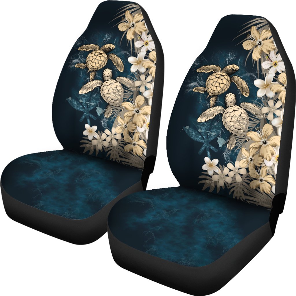 Kanaka Maoli (Hawaiian) Car Seat Covers Sea Turtle Tropical Hibiscus And Plumeria Gold A224