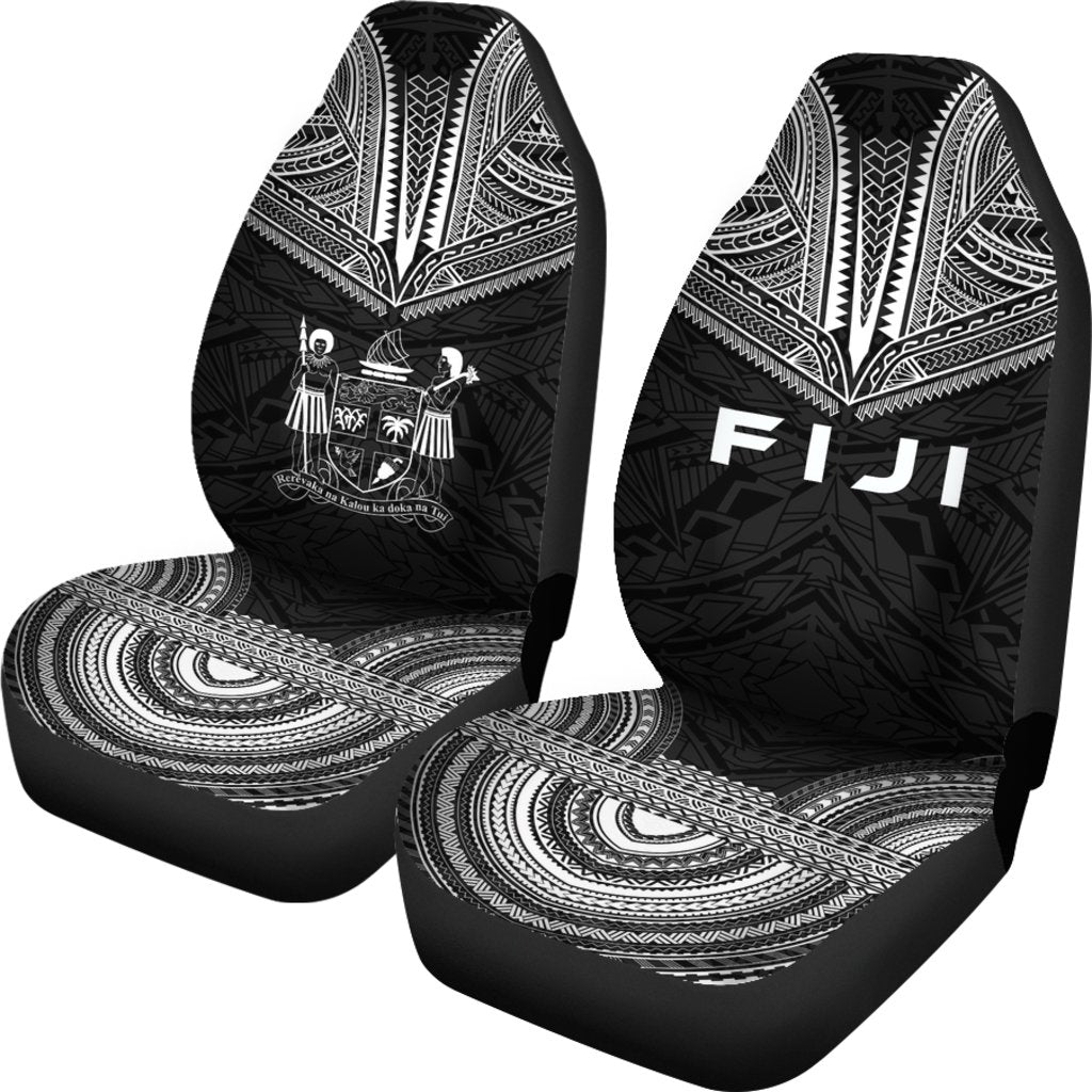 Fiji Car Seat Cover Fiji Coat Of Arms Polynesian Chief Tattoo Black Version