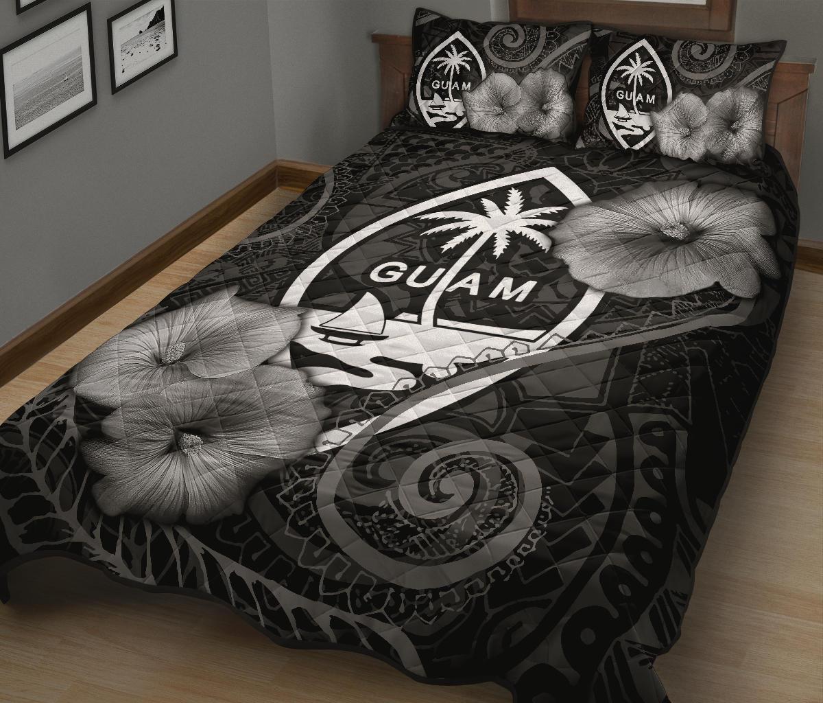 Guam Polynesian Quilt Bed Set Guam Coat Of Arms & Black Hibiscus