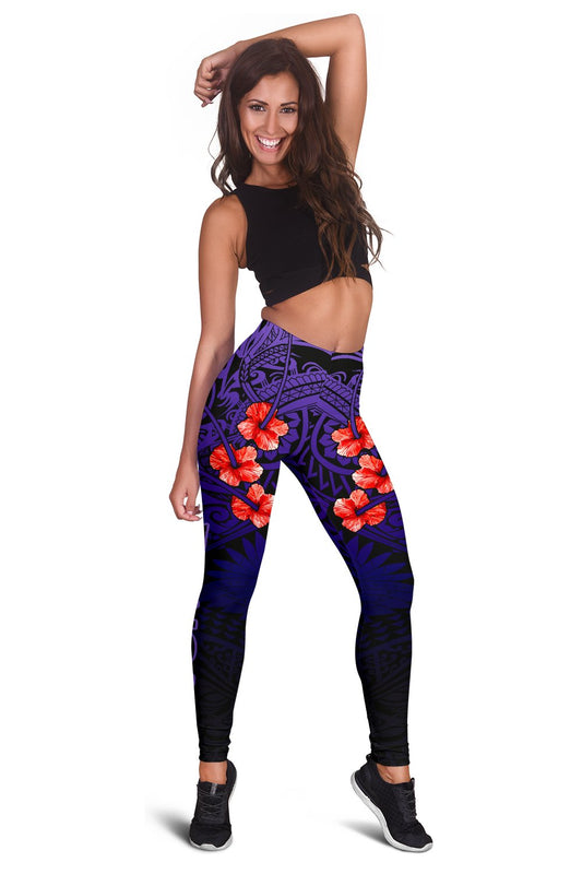 Tonga Women's Leggings - Hibiscus Flowers Purple Color Style
