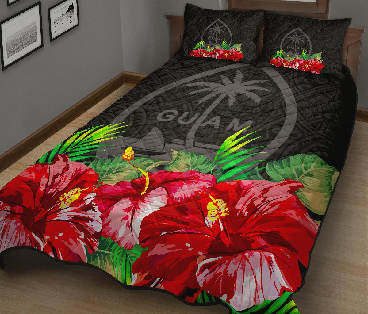 Guam Polynesian Quilt Bed Set Black Hibiscus