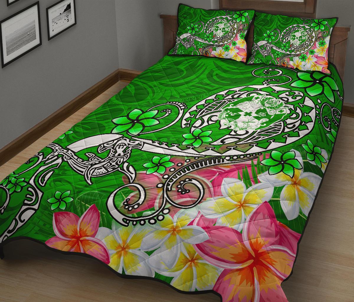 Tonga Quilt Bed Set Turtle Plumeria (Green)