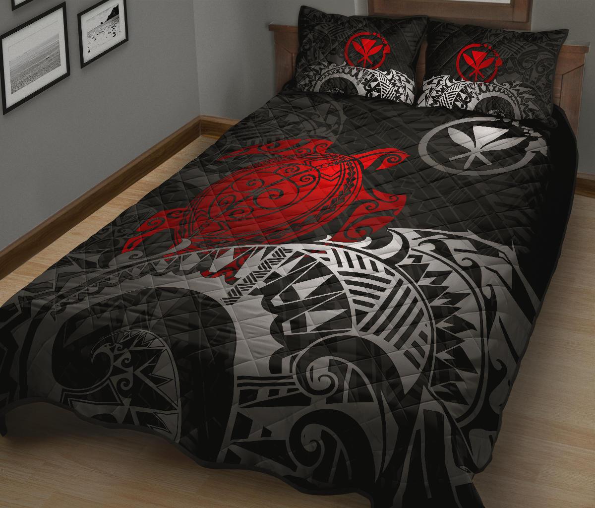 Hawaii Polynesian Quilt Bed Set Hawaii Kanana Maoli & Red Turtle