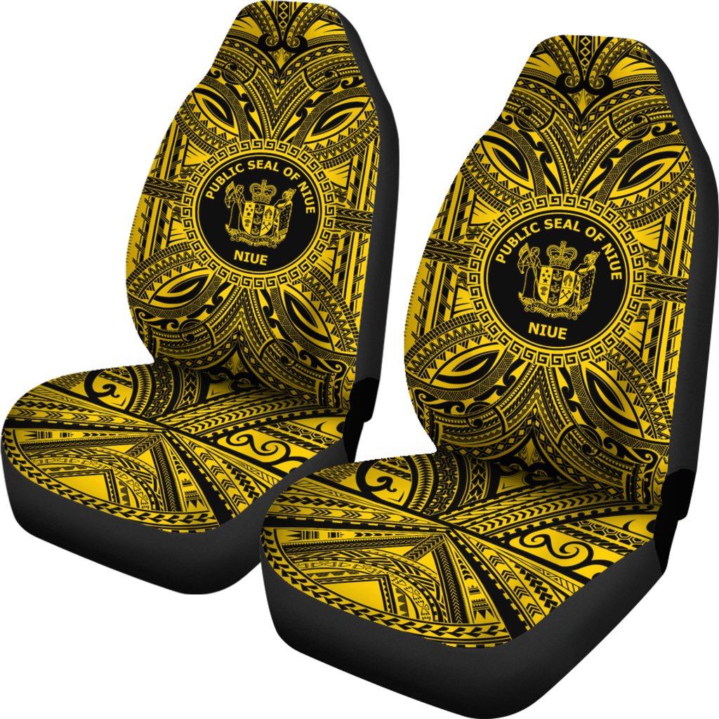 Niue Car Seat Cover Niue Coat Of Arms Polynesian Gold Black
