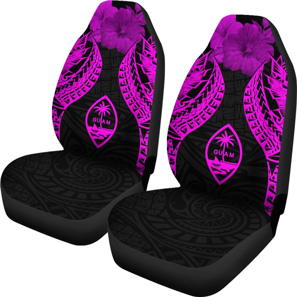 Guam Polynesian Car Seat Covers Pride Seal And Hibiscus Pink