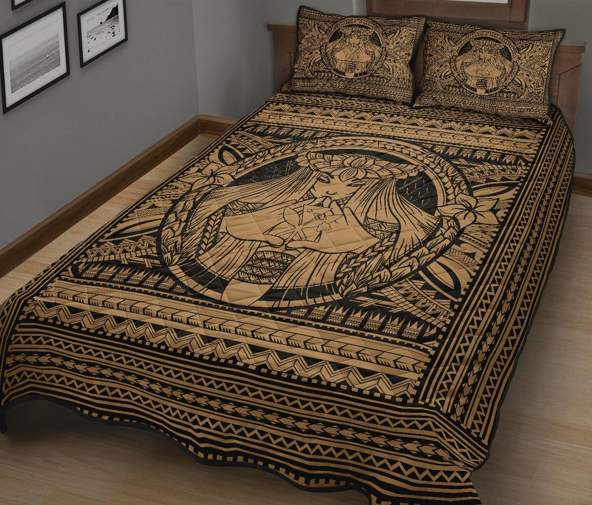 Hawaii Polynesian Pele Kanaka Quilt Bed Set Gold