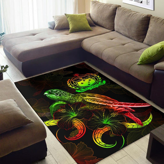 Samoa Polynesian Area Rugs Turtle With Blooming Hibiscus Reggae