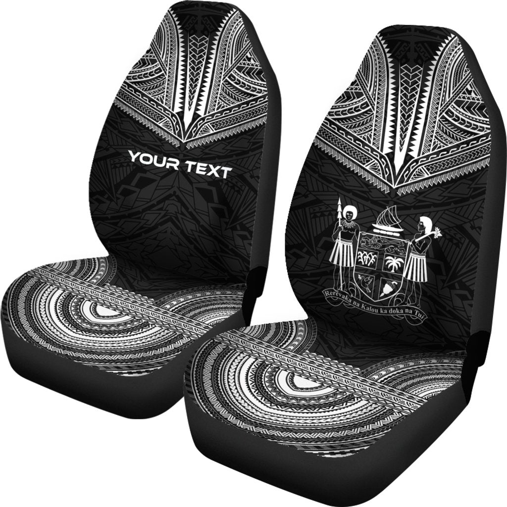 Fiji Custom Personalised Car Seat Cover Fiji Coat Of Arms Polynesian Chief Tattoo Black Version