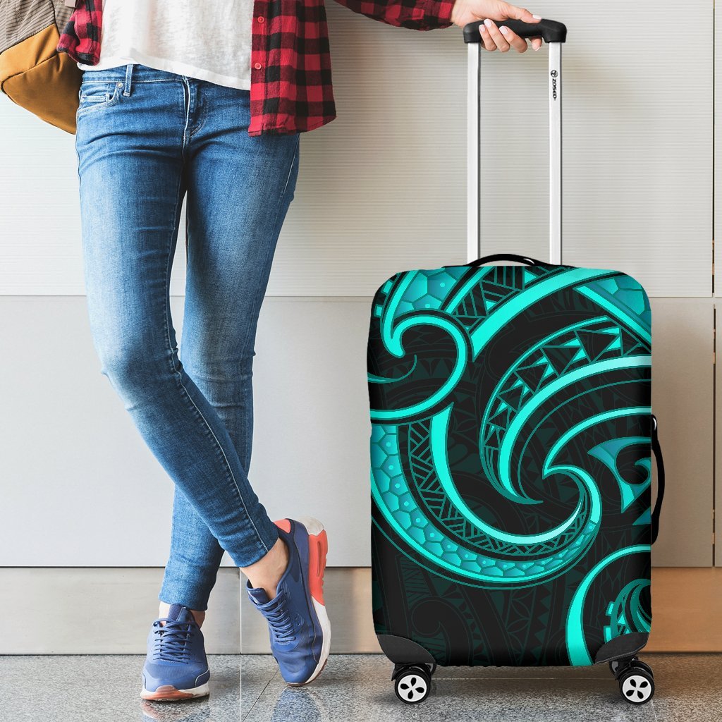New Zealand Maori Mangopare Luggage Cover Polynesian Turquoise