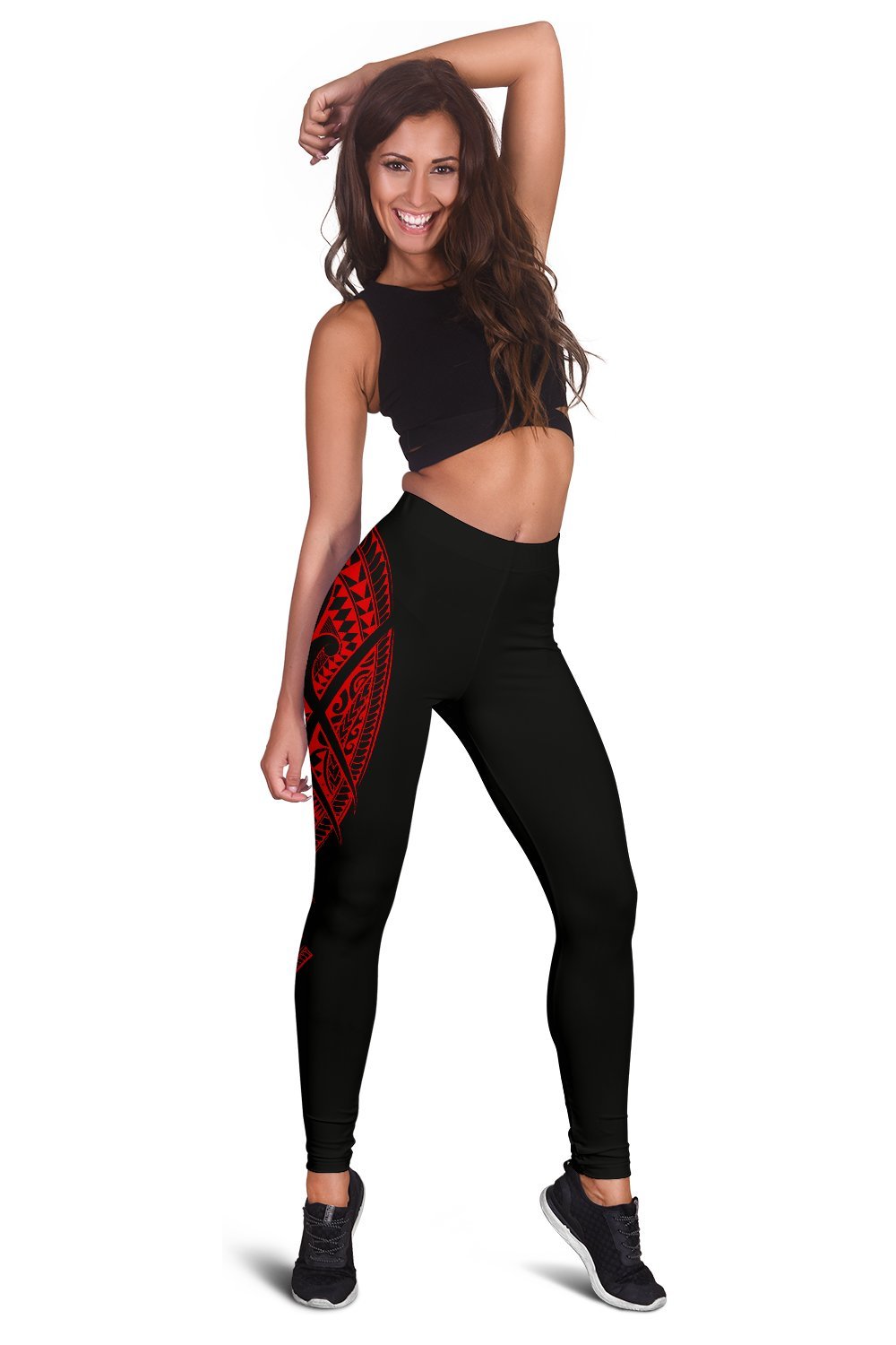 Hawaii State Tattoo Swirly Red Polynesian Women's Leggings