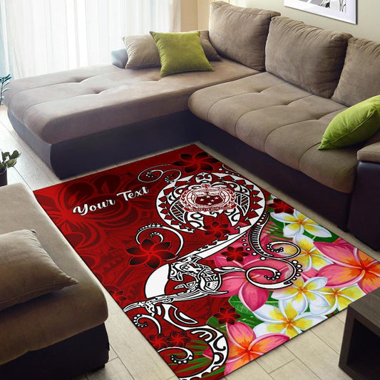 Samoa Custom Personalised Area Rug Turtle Plumeria (Red)