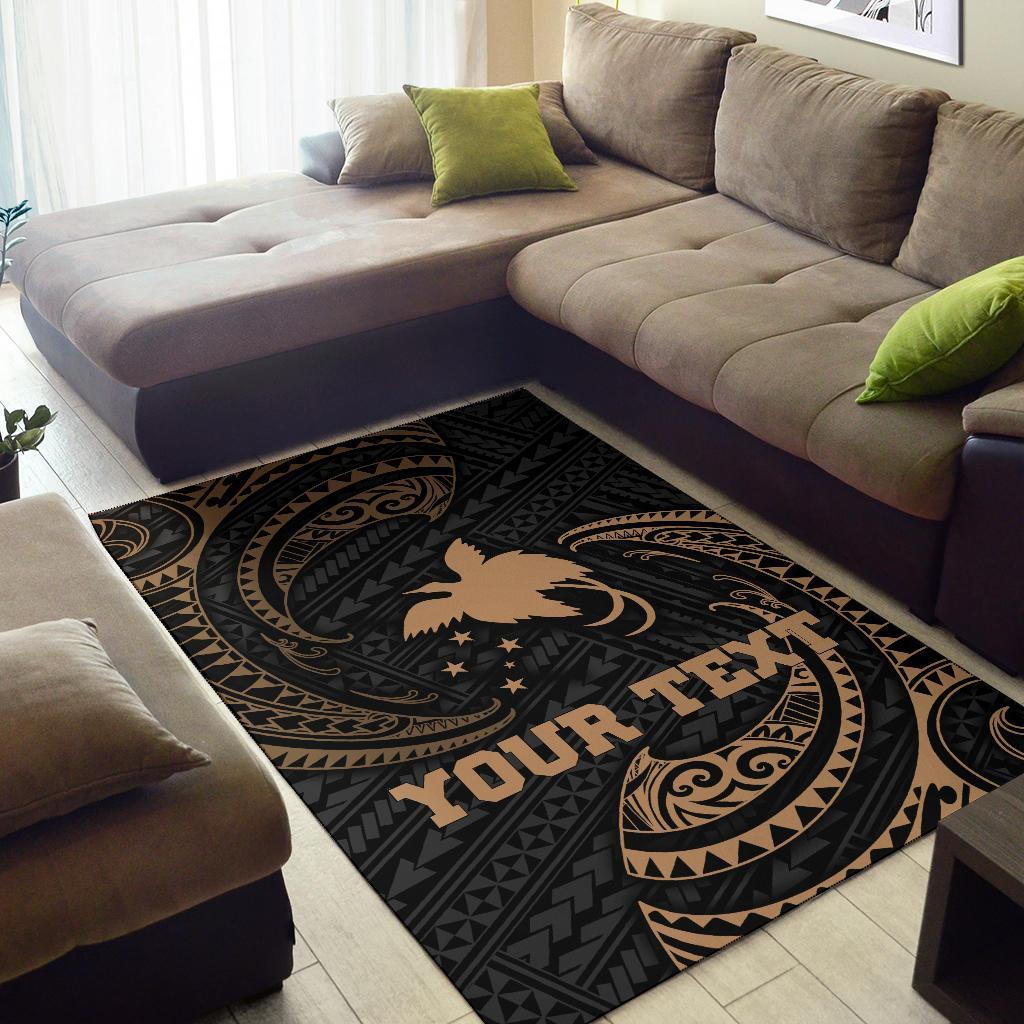 Papua New Guinea Polynesian Custom Personalised Area Rug Gold Tribal Wave