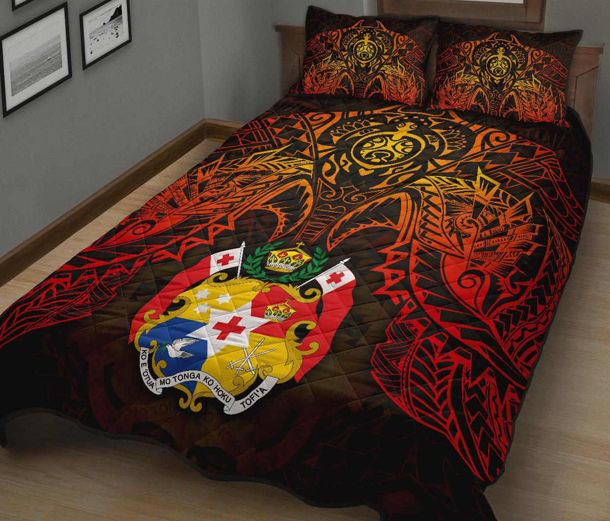Tonga Polynesian Quilt Bed Set Tonga Coat Of Arms & Red Manta Ray Turtle