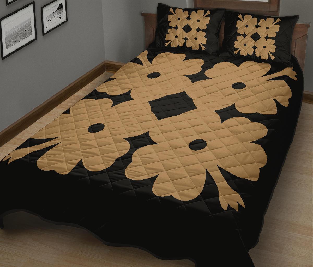 Hawaiian Quilt Bed Set Royal Pattern Black and Gold O3 Style