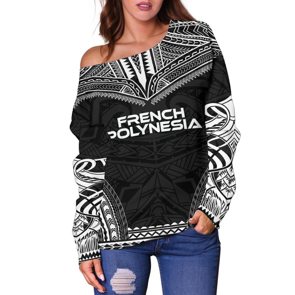 French Polynesia Polynesian Chief Women's Off Shoulder Sweater Black Version
