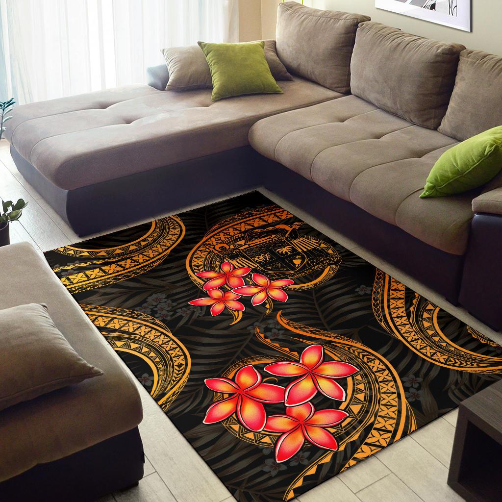 Fiji Polynesian Area Rug Gold Plumeria Crest