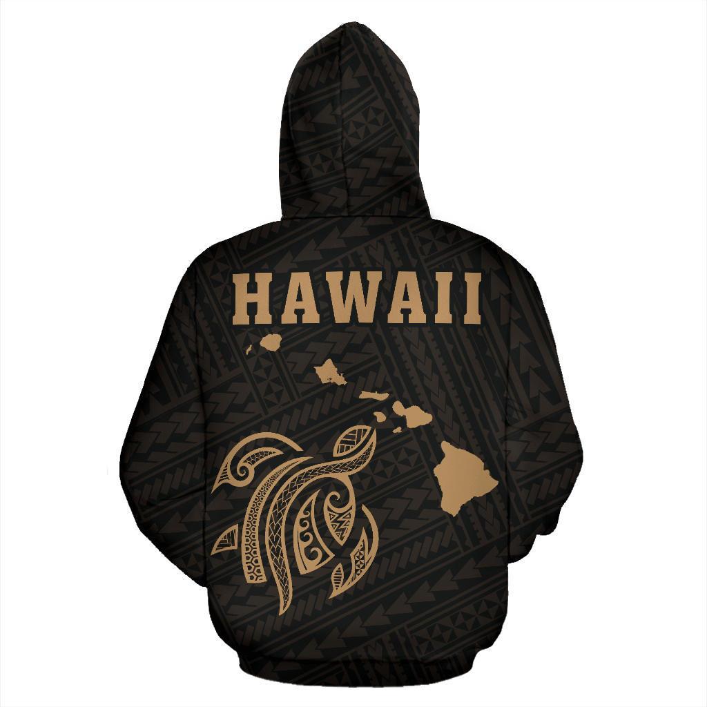 Polynesian Kakau Turtle Map Of Hawaii Hoodie Gold